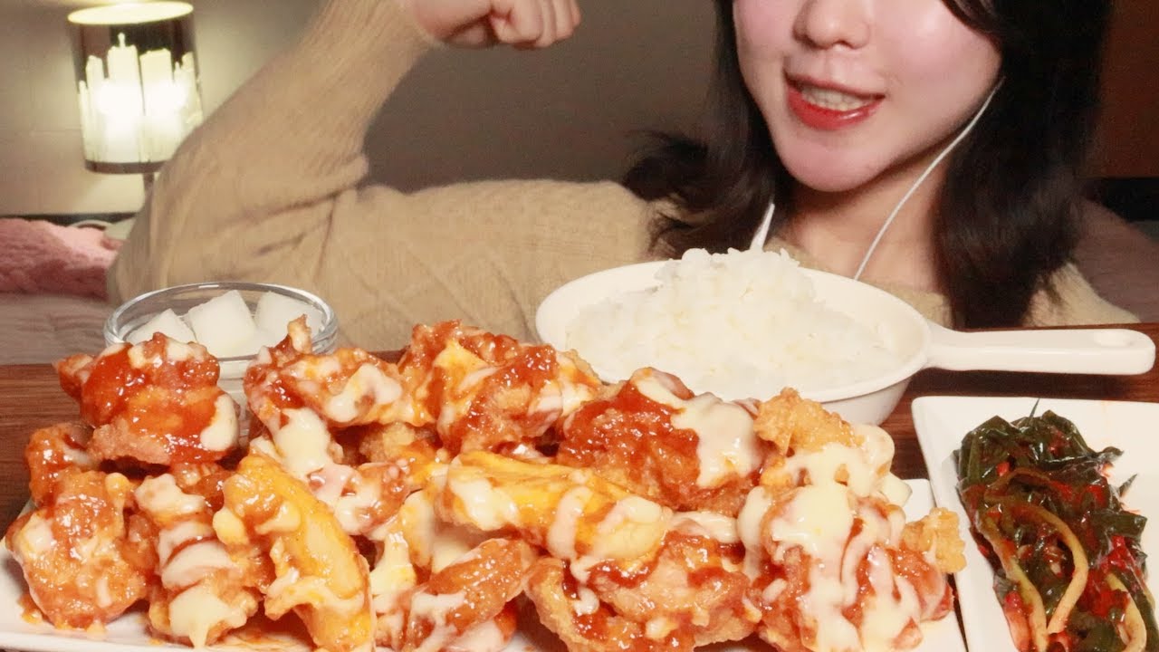 СУБ) 💯Приправленная курица, белый рис🍚 и зеленый лук Кимчи Корейский АСМР МУКБАНГ