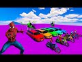 GTA V Spiderman Mega Ramp Stunt Car Racing Compilation on Super Cars, Off Road Jeeps, Boats