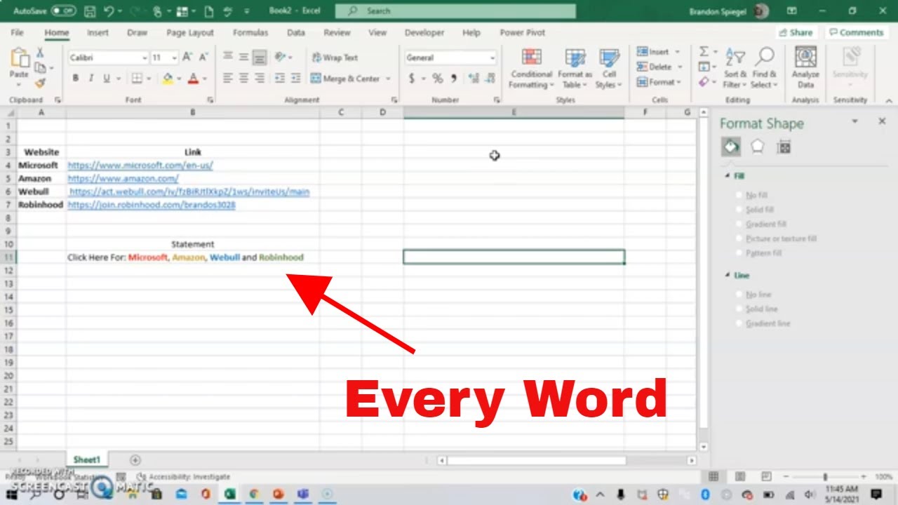 How do I hyperlink only part of a cell in Excel?