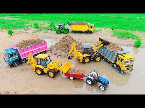 JCB Tractor Video | JCB 5CX Fully Loading Mud into Tata Tipper Truck | Mini Tractor Trolley Parking