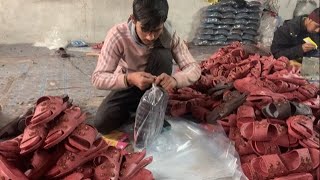 Amazing slippers making process in local factory.