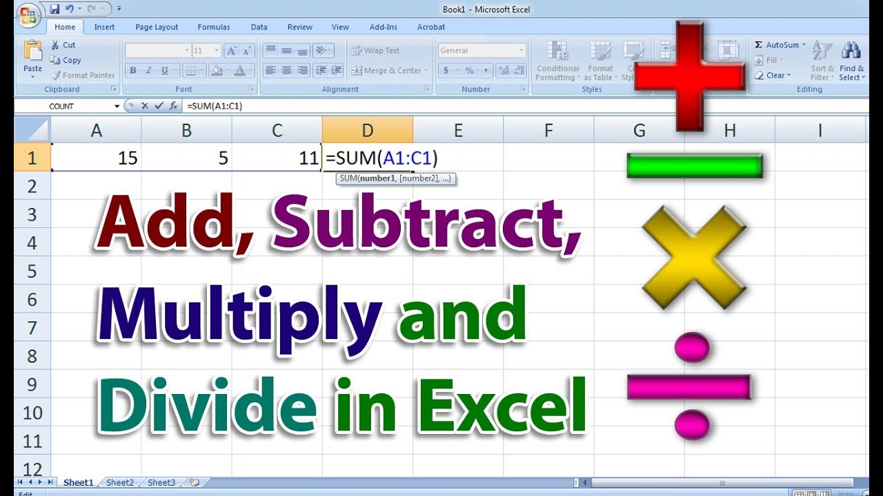 how-to-add-subtract-multiply-and-divide-in-excel-youtube