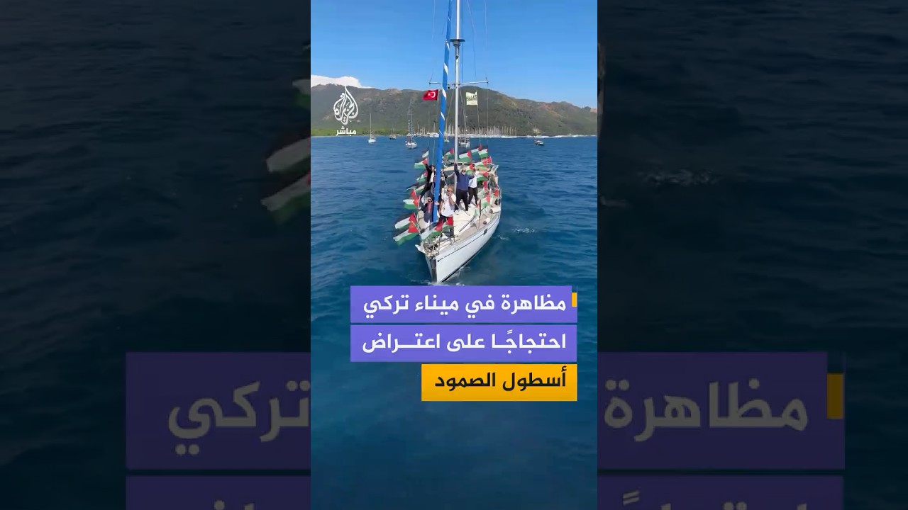 ناشطو أسطول الصمود ينظمون تظاهرة في ميناء مرمريس التركي
