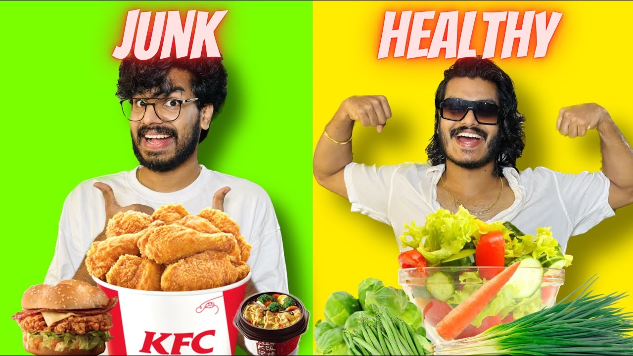 HEALTHY FOOD vs JUNK FOOD eating challenge 😎 with brother YouTube