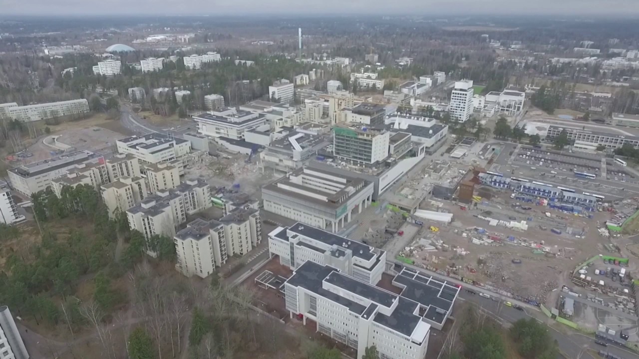 Tapiolan keskuksen purku- ja rakennustöitä yläilmoista.