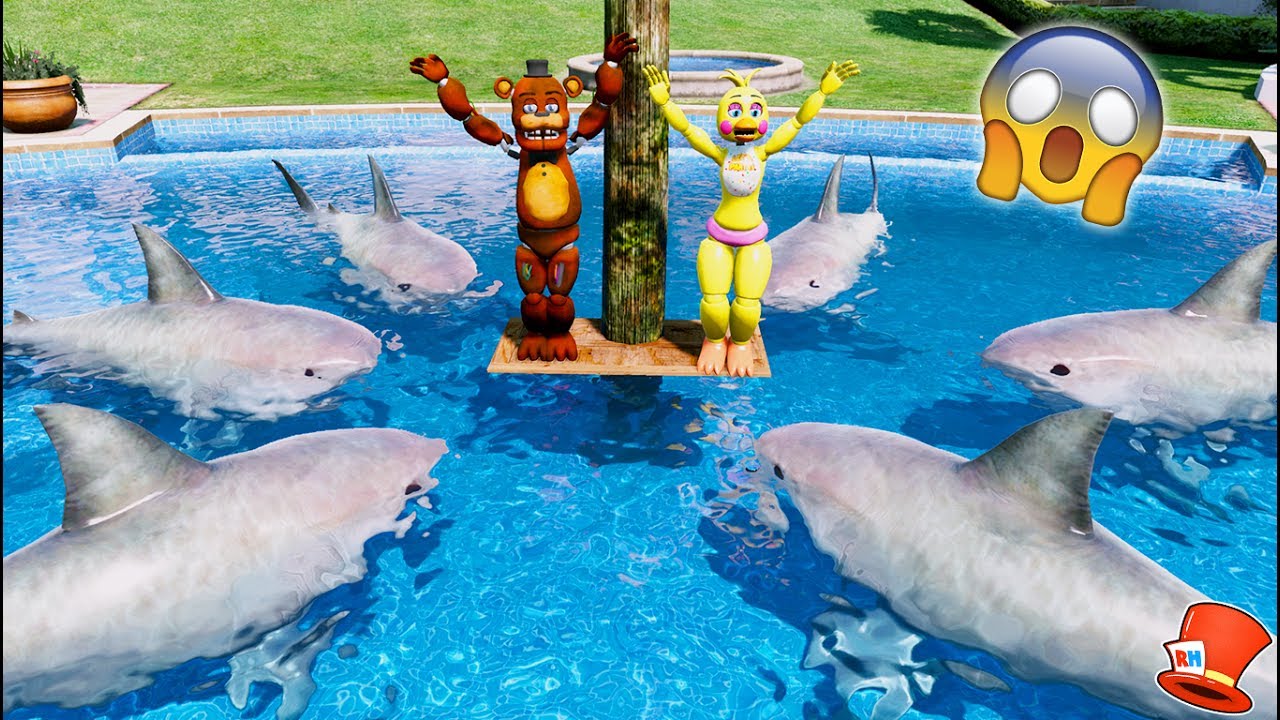 GUESS IF WITHERED FREDDY & CHICA CAN SURVIVE THE SHARK POOL! (GTA 5 Mods For Kids FNAF RedHatter) family friendly resorts