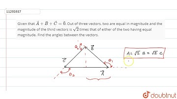 Given that vec(A)+vec(B)+vec(C )=vec(0). Out of three vectors,two are equal in magnitude and the...
