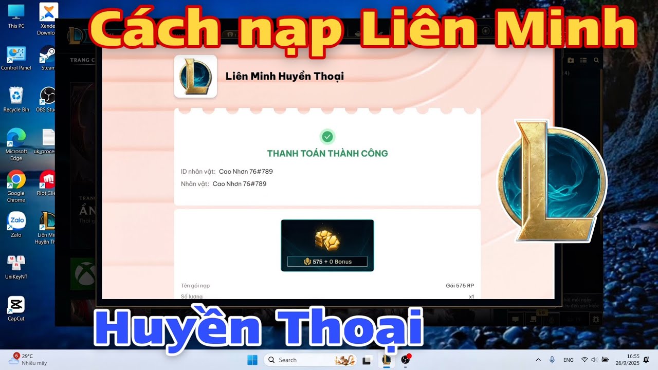 Cách nạp Liên Minh Huyền Thoại