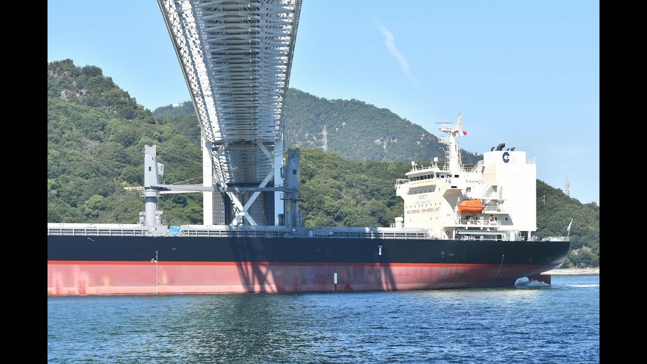 グレー系の山脈 海の島 水石 年輪模様 台無し1個 ばら積み船「NORSE ZEALAND」尾道から出て来て因島大橋通過 令和