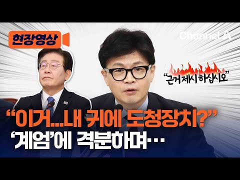 [현장영상] 이재명 대표의 &amp;#39;계엄령 준비 의혹&amp;#39; 제기에 한동훈 &amp;quot;사실 아니면 <strong>국기문란</strong>&amp;quot; / 채널A