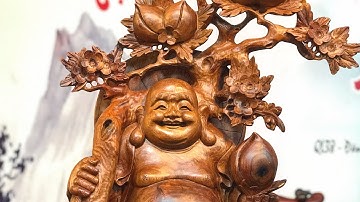 Phật di lặc nhị phúc vác đào đứng trên bông hoa sen khổng lồ thật thuần khiết Nguyễn Hồng 0987336318