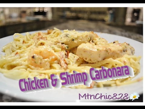 Creamy Chicken & Shrimp Carbonara Snippett, So Good... Delicious!! Valentines Dinner!