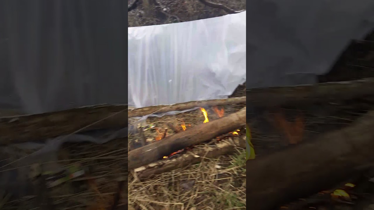 Plastic sheet shelter with long fire YouTube