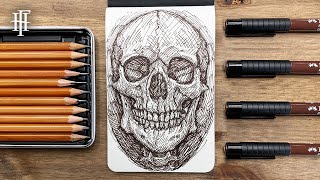 How to Draw a Skull Cross Hatching Tutorial | Sepia Dark Pen Faber-Castell