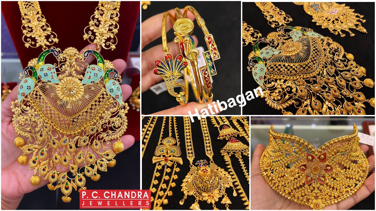 PC CHANDRA Hatibagan Swarna Mrigaya spl হলকা long necklace / sitahar / lahari | gold noa bangles