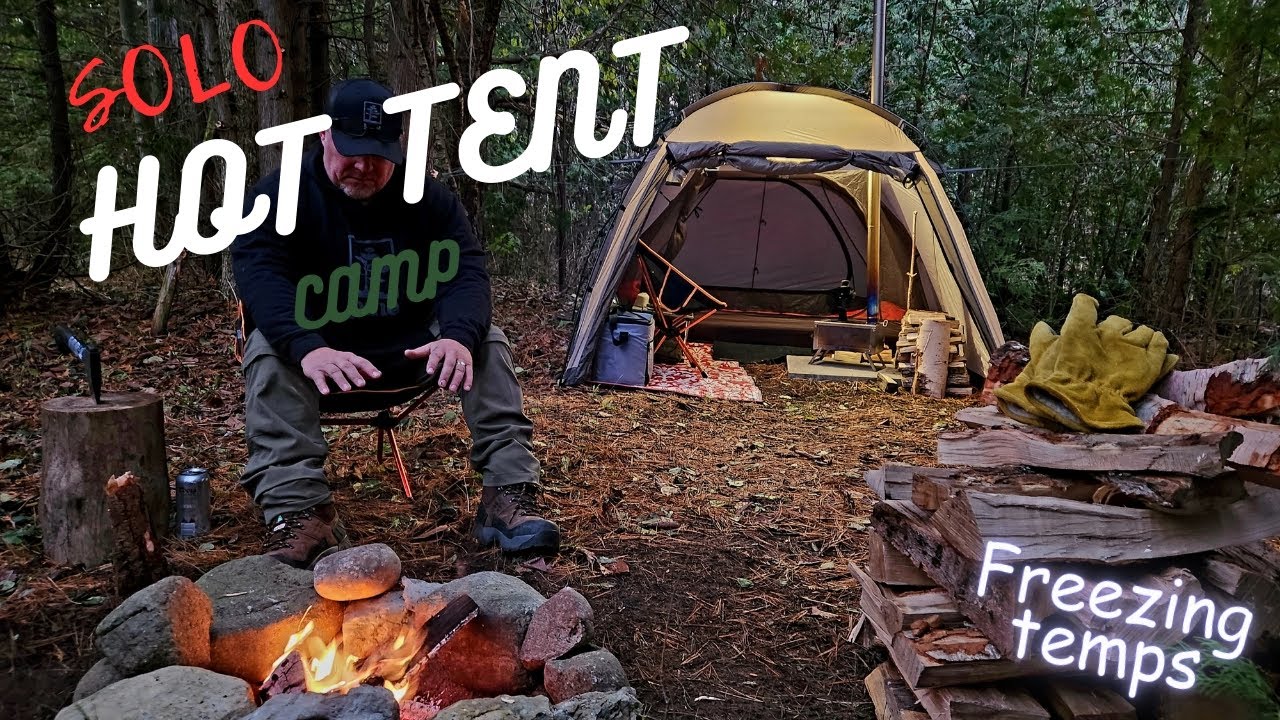 My First Solo Hot Tent Winter Camping Experience in Freezing Temps. The