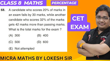 A candidate who scores 20% of marks in 
an exam fails by 30 marks, while another 
candidate who scor