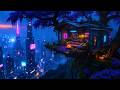 Lofi Ambient – Cozy Rainy Cyberpunk Treehouse Above a Neon Metropolis | Relaxing for Sleep | 4K