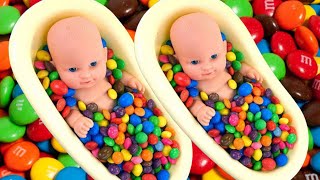 New Rainbow Satisfying Video l Mixing Candy & Kinder Joy in 1 BathTubs with Magic Grid Balls ASMR