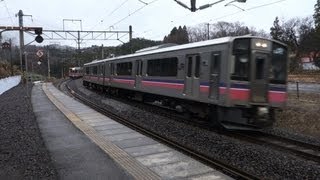 標準軌701系5000番台と狭軌701系が併走 峰吉川駅に到着→出発!