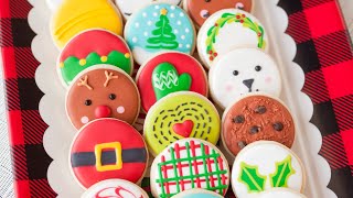 24 mini round Christmas cookies, satisfying decorating video #royalicing #christmas #relaxingvideo