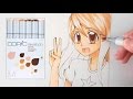 Coloring a Manga Girl with COPIC SKETCH skin tone set. (Long Version)