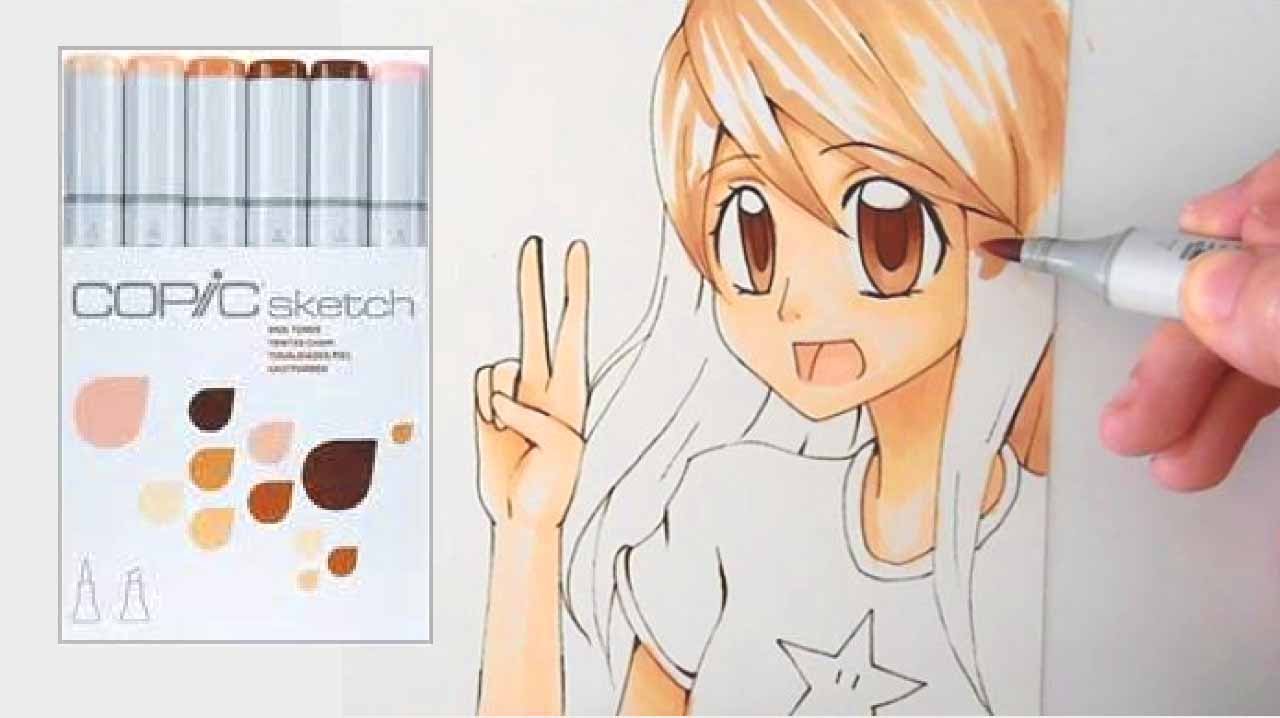Coloring a Manga Girl with COPIC SKETCH skin tone set. (Long