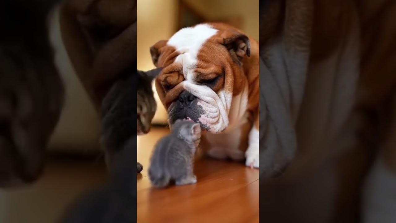 BULLDOG Bullies Tiny Kitten... then THIS surprising friendship forms 