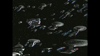 U.s.s. Defiant And Federation Fleet Leaving Starbase 375