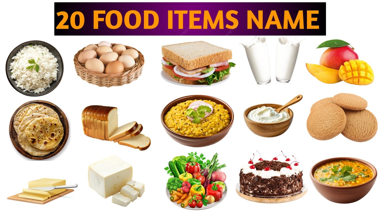 20 Food Items Name in English & Hindi 🍎🥛 | Khane ki Cheezon ke Naam | Aarav Aanvi Kids