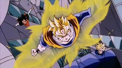 gohan of future and trunks vs Android 17 and 18 full fight amv