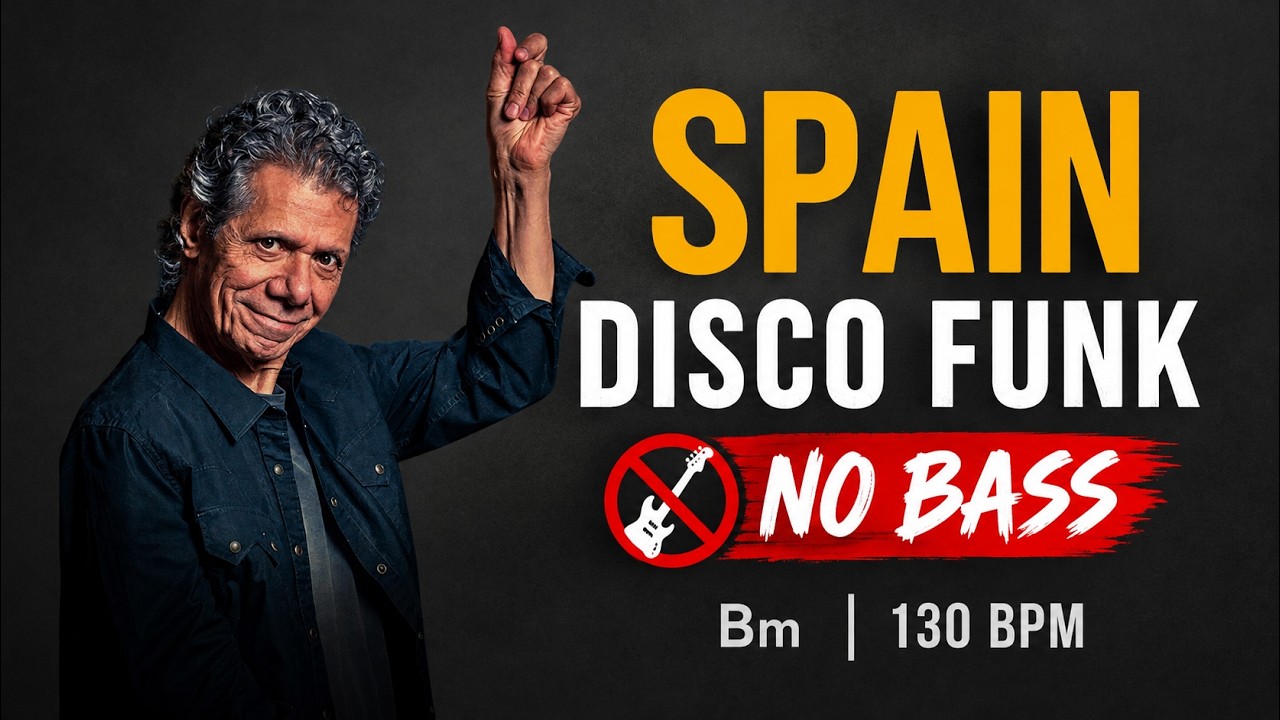 NO BASS | Spain – Disco Funk Backing Track | Bm | 130 BPM