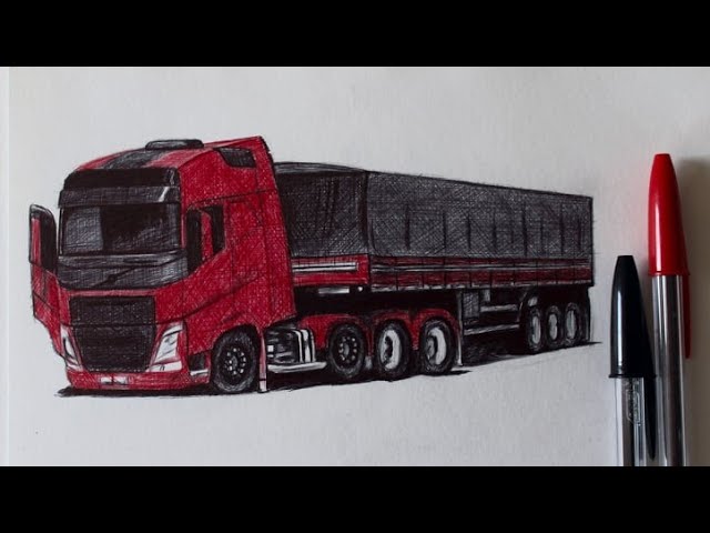 Como desenhar um Caminhão caçamba Ford Cargo qualificado - PASSO A