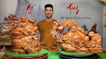 Di Lặc Ngồi Bao Tiền Vác Cành Đào Gỗ Hương Ta - TƯỢNG GỖ XƯỞNG NGUYỄN HỒNG 0987336318