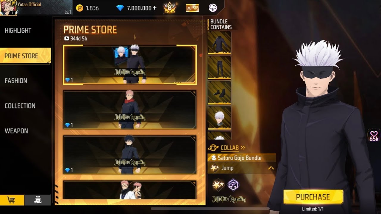 Потратьте 7 000 000💎 на новый аккаунт 1 уровня😱🔥Купите набор Годжо Сатору в Free Fire x Jujutsu K...