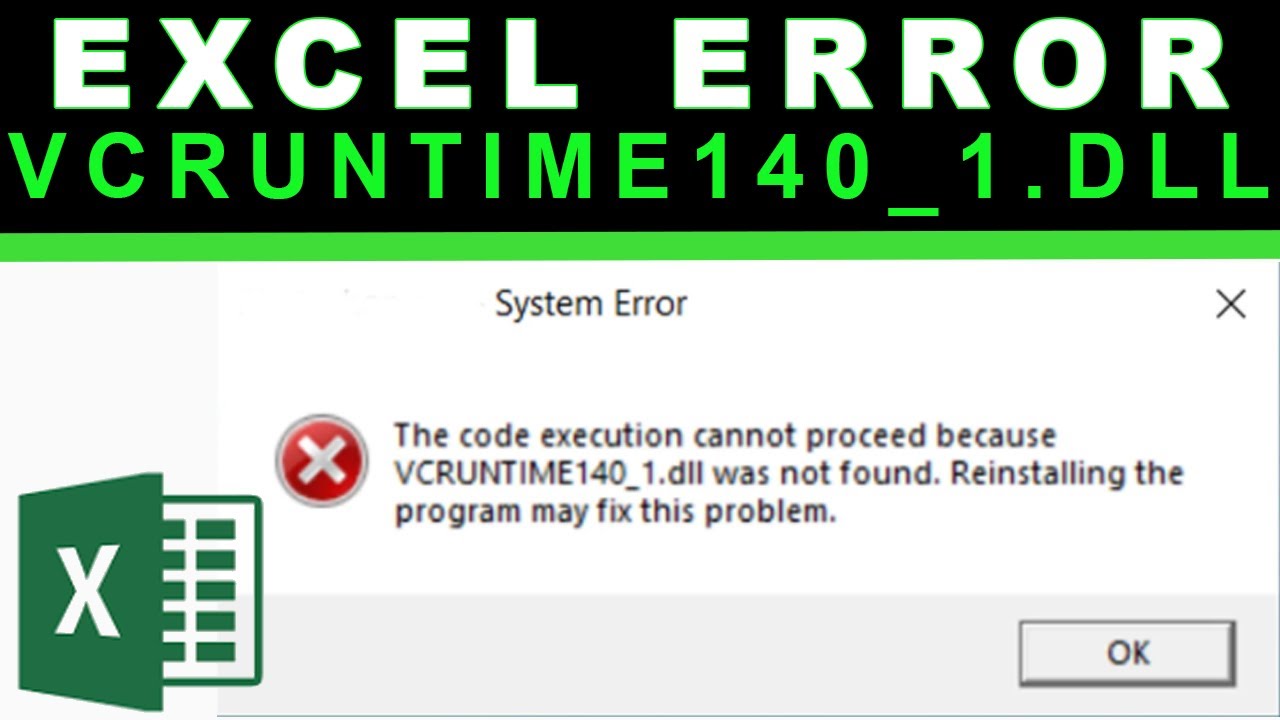 Excel Error Vcruntime140 1 Dll Youtube