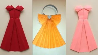 طريقة عمل فستان جميل بالورق الملون How to Make Origami Dress