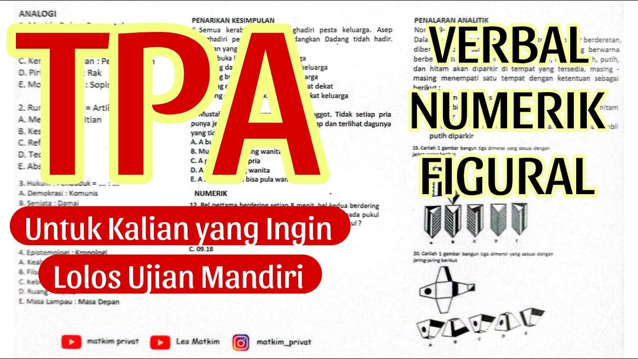 (PAKET 8) FULL TPA (VERBAL, NUMERIK, FIGURAL) SIAP UJIAN MANDIRI 2025 PART 1