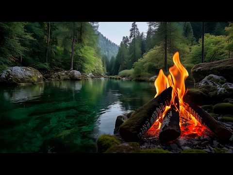 A Calm Day in the Forest🌲🔥River Fire Ambience to Recharge Your Mind