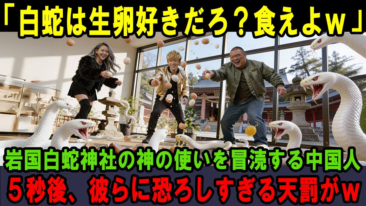 【海外の反応】「シロヘビが神の使い？笑わせんなw」岩国白蛇神社の神の使いを冒涜し嘲笑う中国人。5秒後、彼らに恐ろしすぎる天罰が！