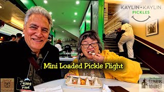 Mini Loaded Pickle Flight w/ @TrippyFood  at Kaylin and Kaylin Pickles in the L.A. Farmers Market
