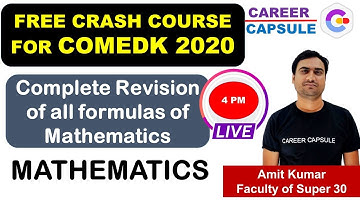 COMEDK 2020 CRASH COURSE, Mathematics L5- Complete Revision of all  formulas of Mathematics | COMEDK