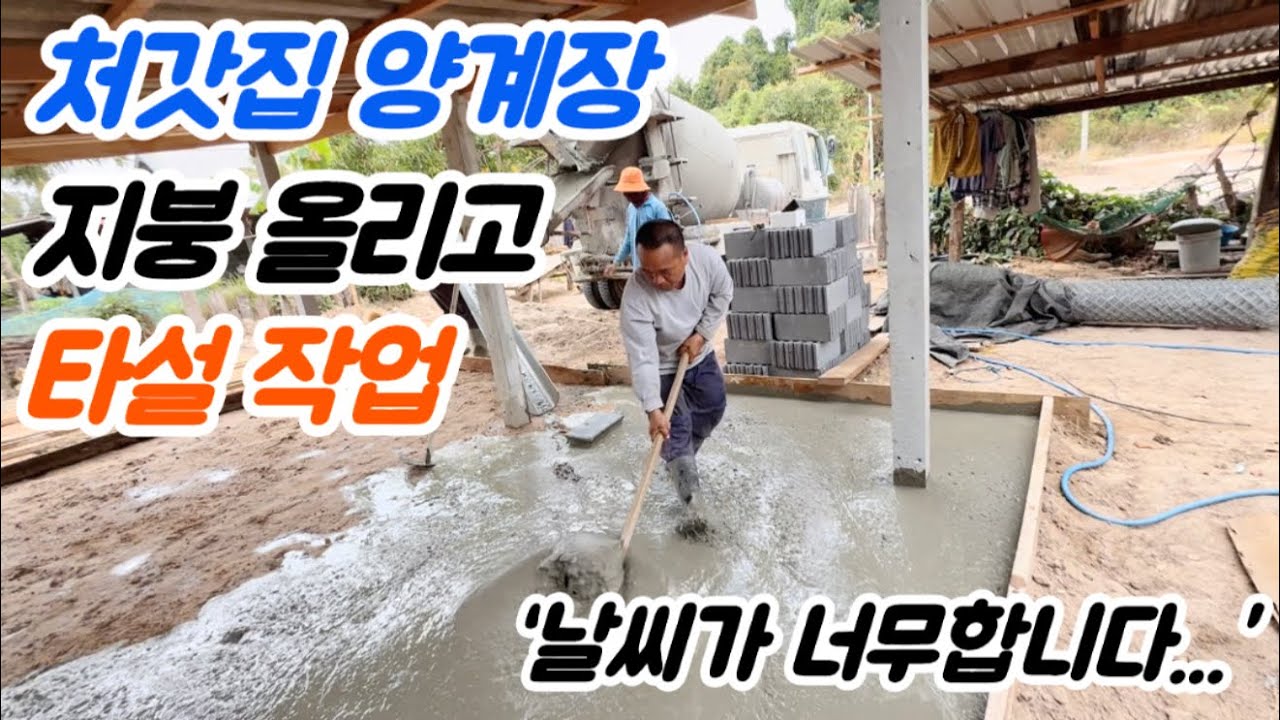 양계장 지붕 올리고 바닥 타설작업 했습니다...