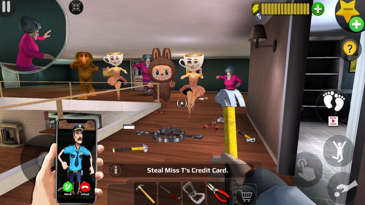 Scary Teacher 3D - троллинг мисс Т, множество лестниц и ловушек (мод-меню), геймплей, часть 5581 ...