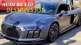 Audi R8 vs RS5 and review 2013 Audi S5 Vs 2011 Audi R8 V10 Spyder
