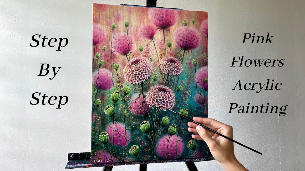 How to PAINT Pink Flowers ACRYLIC PAINTING 🌸 YouTube