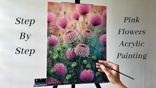 How to PAINT Pink Flowers | ACRYLIC PAINTING 🌸