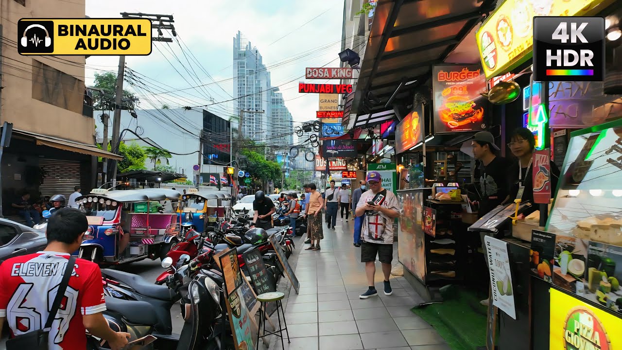 【4K HDR】Bangkok Asok to Nana 🇹🇭 Sukhumvit Soi 11 Nightlife Street | Binaural Audio 🎧