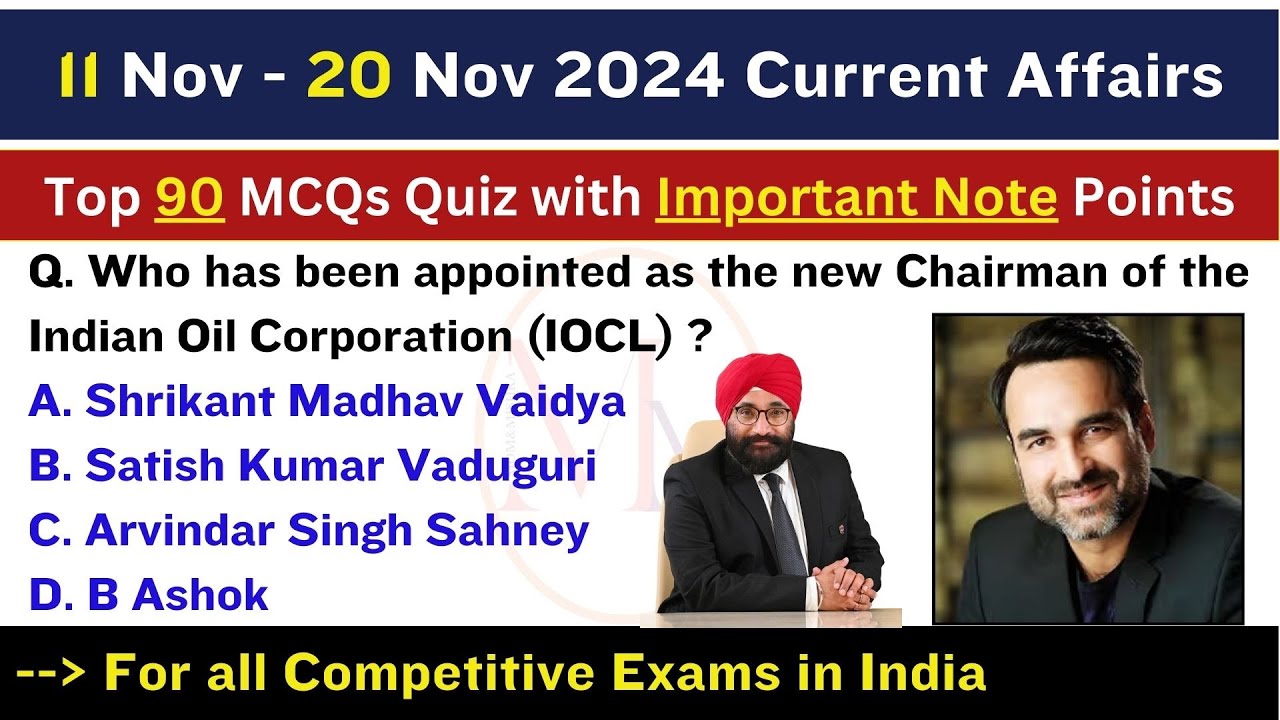 Top 90 MCQs - November 2024 Current Affairs - In English - Part 2 - YouTube