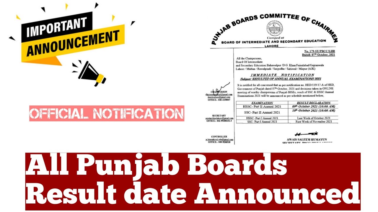 All Punjab Borads Result Dates Announced | Official Notification